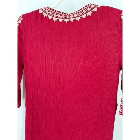 Alya Ladie's Red Embroidered Boho Mini Dress Half Sleeve Lined Size XS - Picture 7 of 11